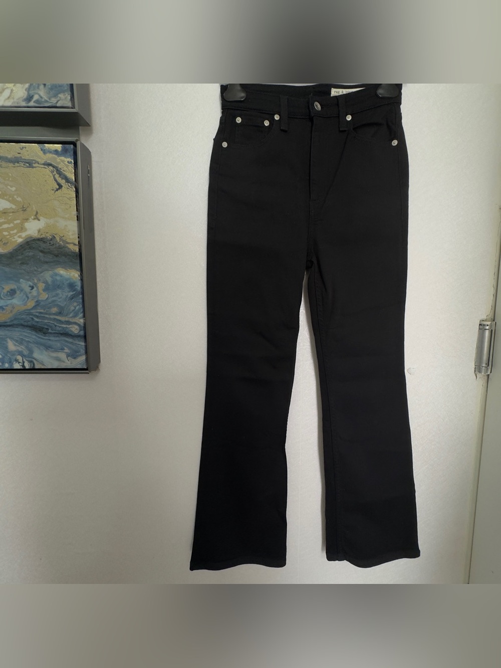 Rag & Bone Casey High Rise Ankle Flare Jeans Black Stretch Size 26